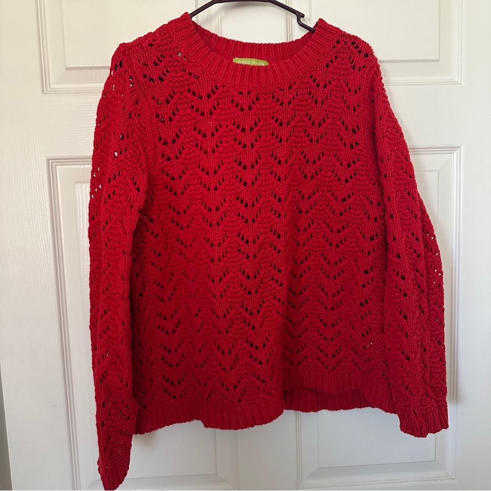 Sigrid Olsen Vibrant Red Knit Crew Neck Sweater